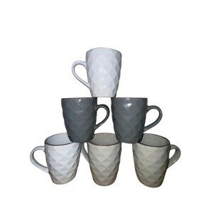 Set Of 6 Elama Diamond Textured Ceramic Mugs